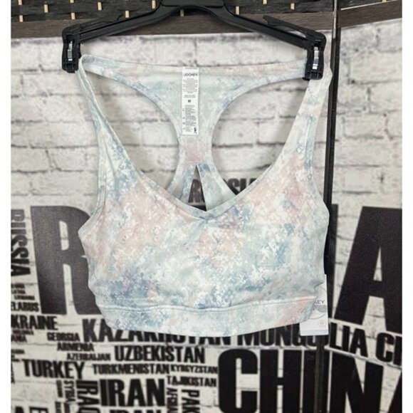 Jockey Active L Gray/Pink Mosaic Print Racerback Cut-out Sports Bra - Picture 1 of 4